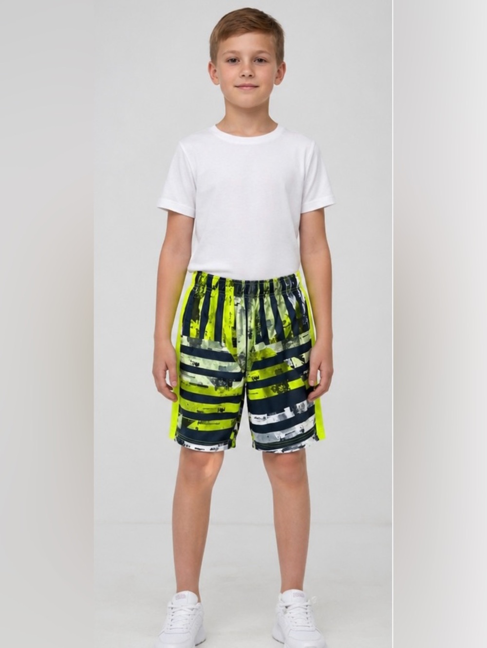 Nike Dri-FIT Youth Shorts Neon Yellow Gray Athletic Size M